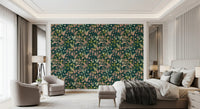 Midnight Garden Botanical Leaf Silhouette Wallpaper⁠