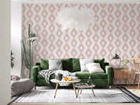 Soft Blush Hand-Painted Diamond Geometric Wallpaper⁠
