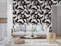 Monochrome Swirl Brushstrokes Wallpaper⁠