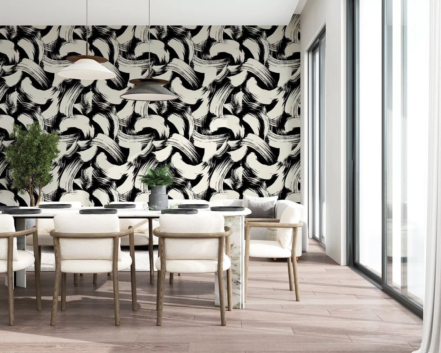 Monochrome Swirl Brushstrokes Wallpaper⁠
