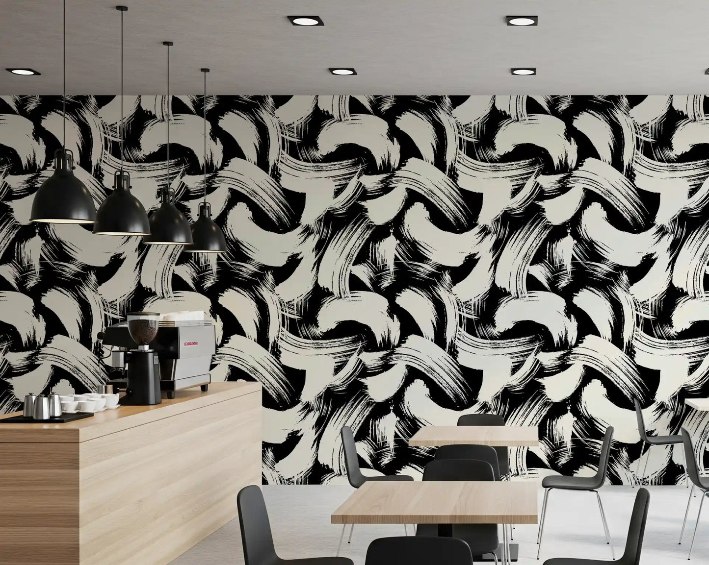 Monochrome Swirl Brushstrokes Wallpaper⁠