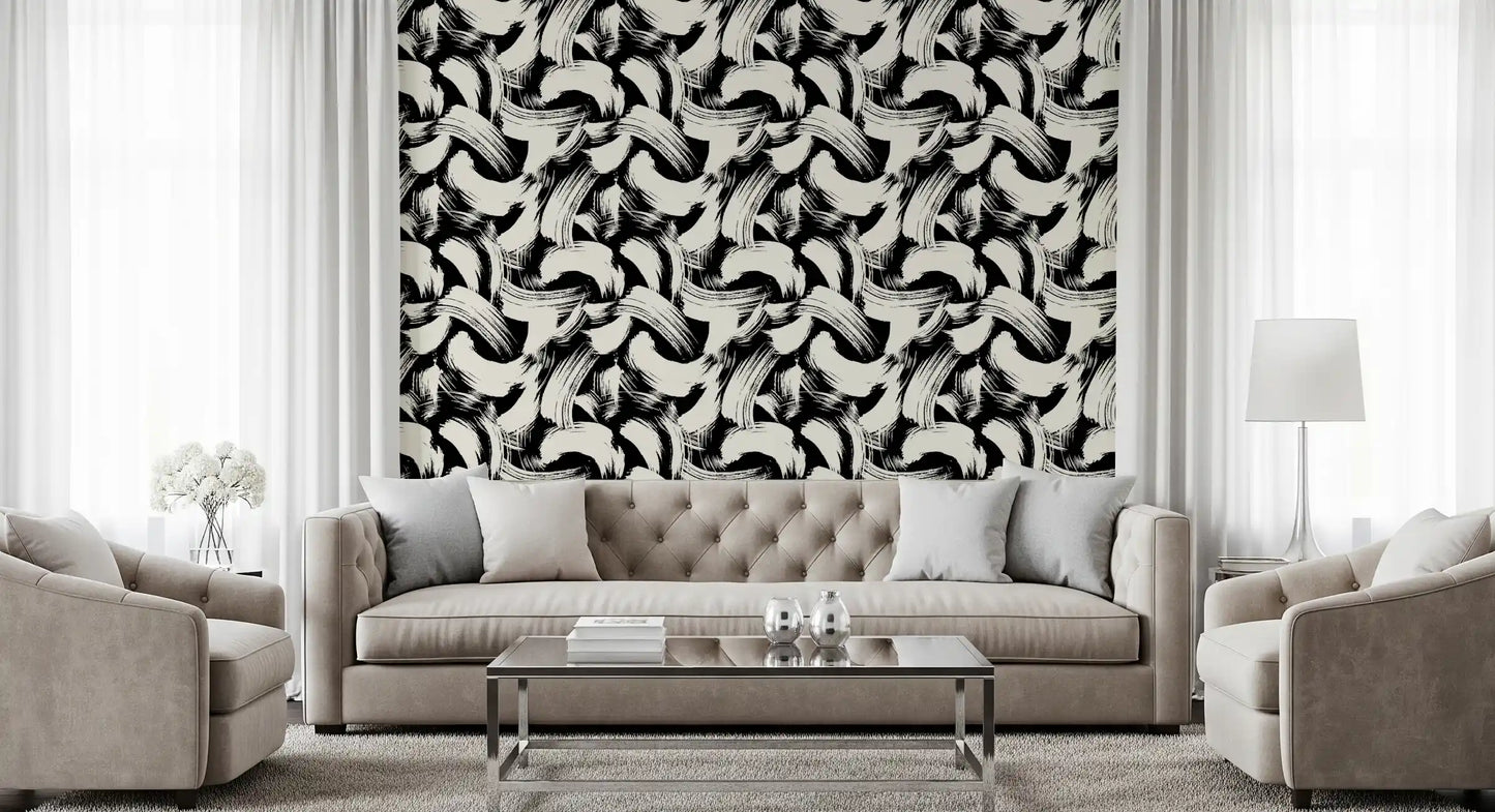 Monochrome Swirl Brushstrokes Wallpaper⁠