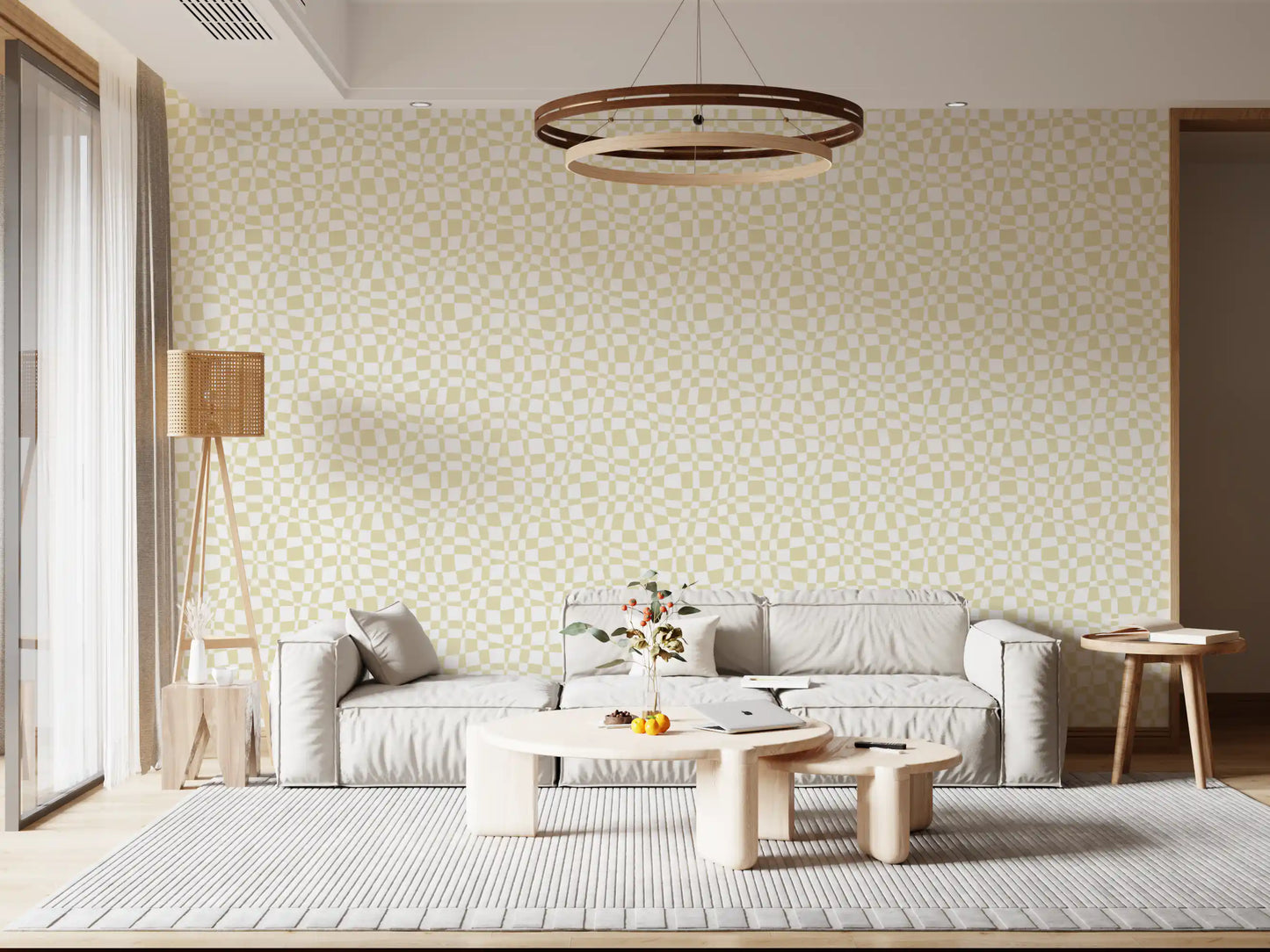 Cream and White Wavy Check Wallpaper⁠