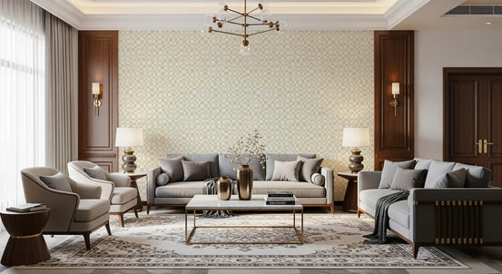 Cream and White Wavy Check Wallpaper⁠
