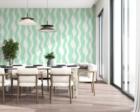 Soft Sage Wavy Vertical Stripe Wallpaper⁠
