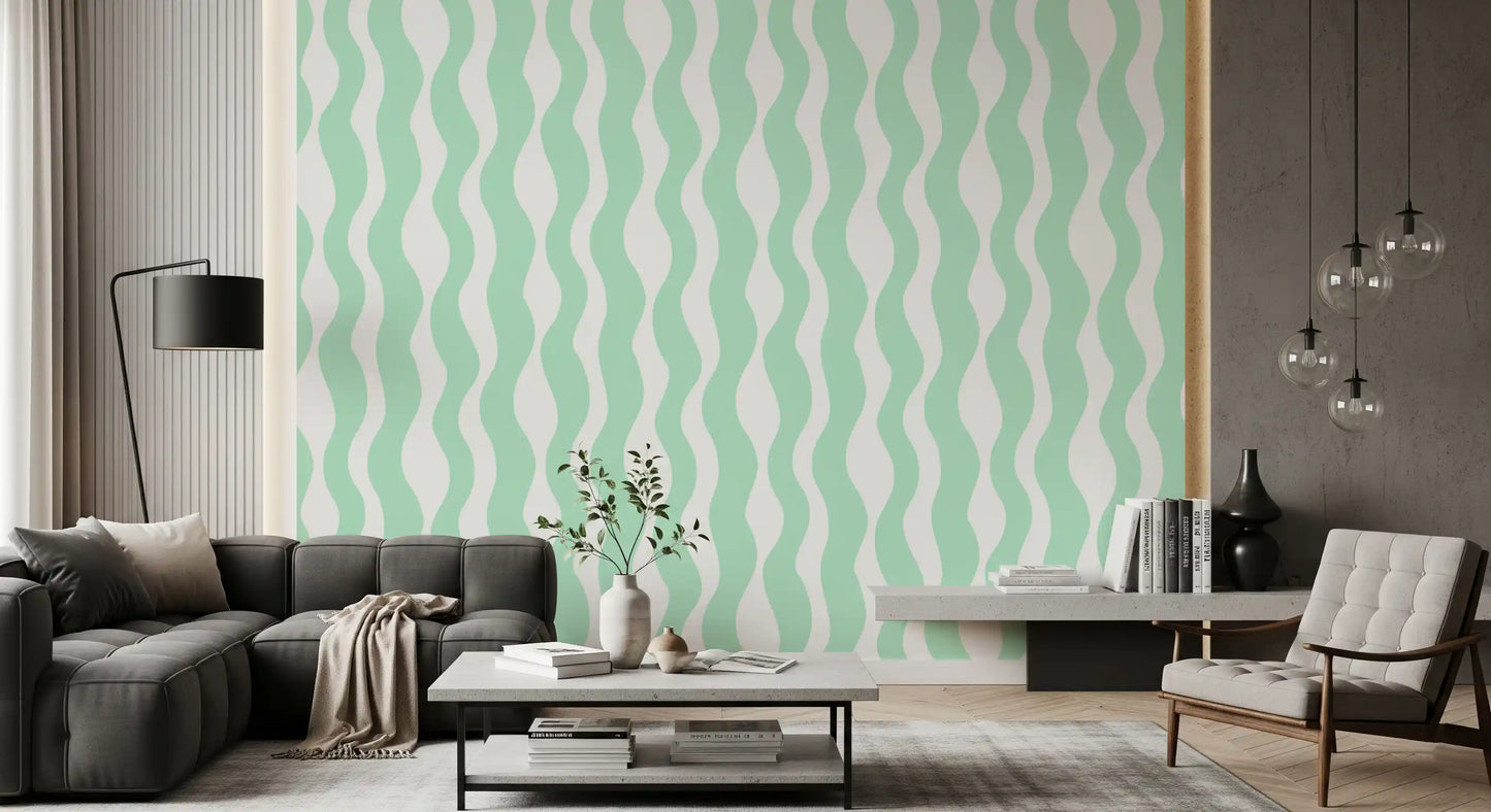 Soft Sage Wavy Vertical Stripe Wallpaper⁠