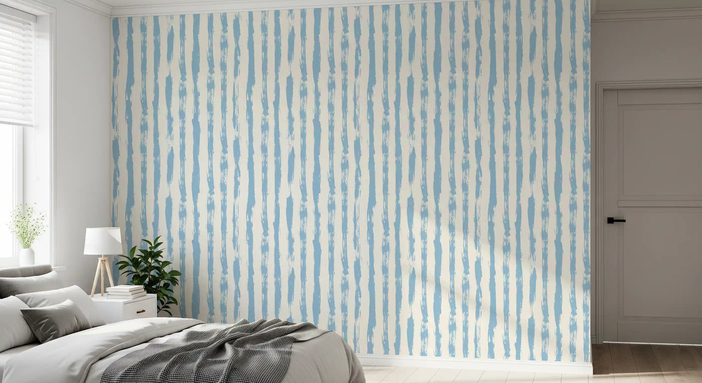 Coastal Blue Vertical Brushstroke Stripes Wallpaper⁠