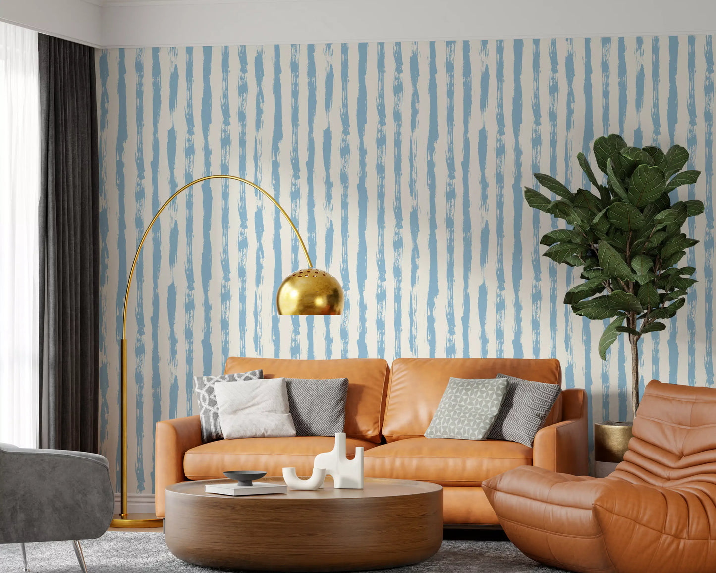 Coastal Blue Vertical Brushstroke Stripes Wallpaper⁠