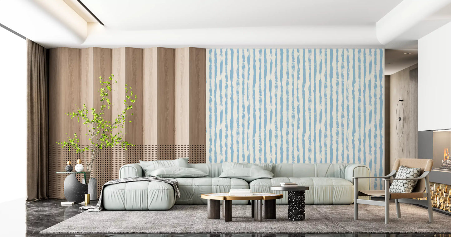 Coastal Blue Vertical Brushstroke Stripes Wallpaper⁠