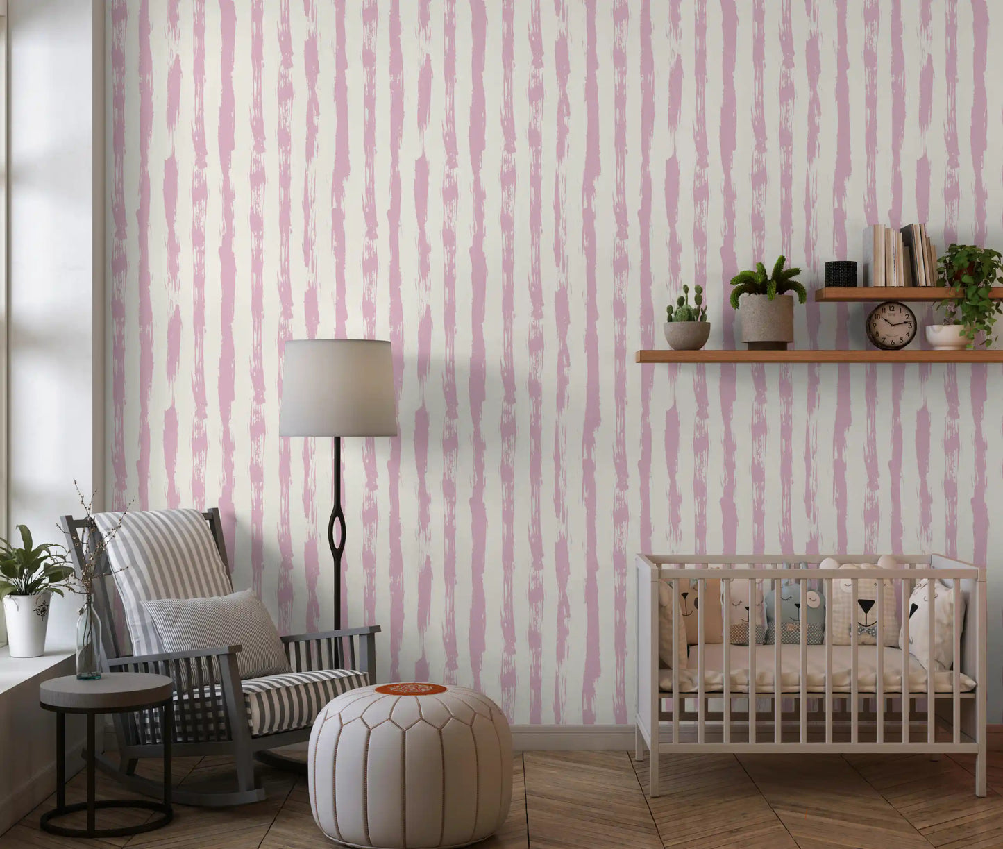 Soft Blush Hand-Painted Vertical Stripes Wallpaper⁠