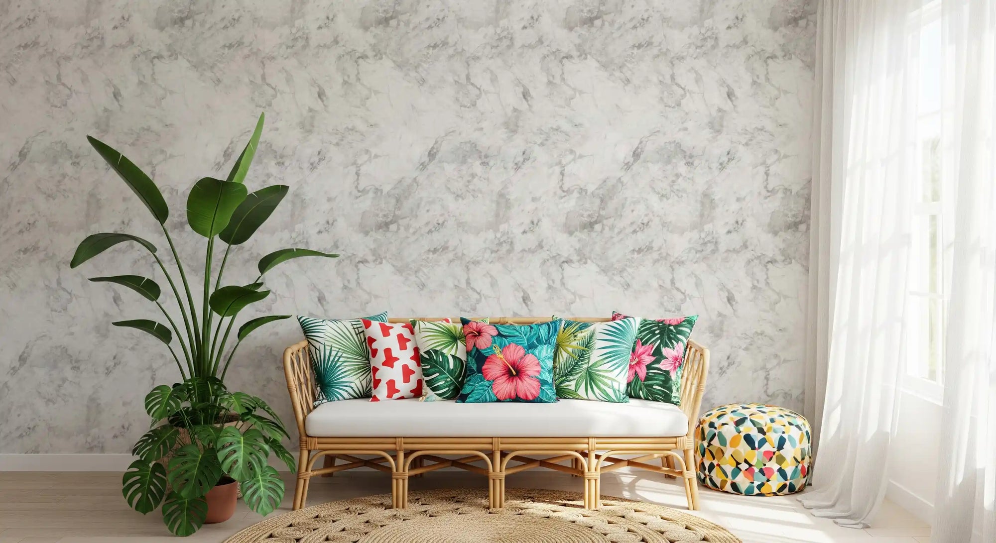 Monochrome Veined Marble Surface Wallpaper⁠