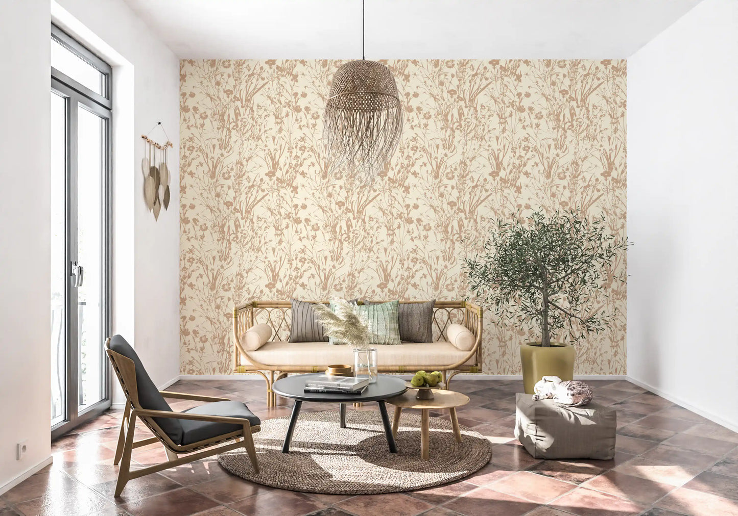 Rustic Botanical Line Art Wallpaper⁠