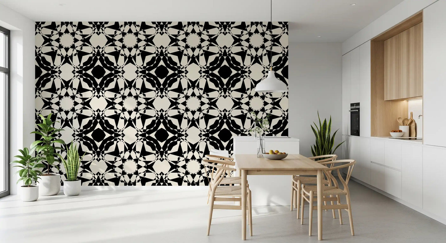 Interlocking Geometric Monochromatic Pattern Wallpaper⁠