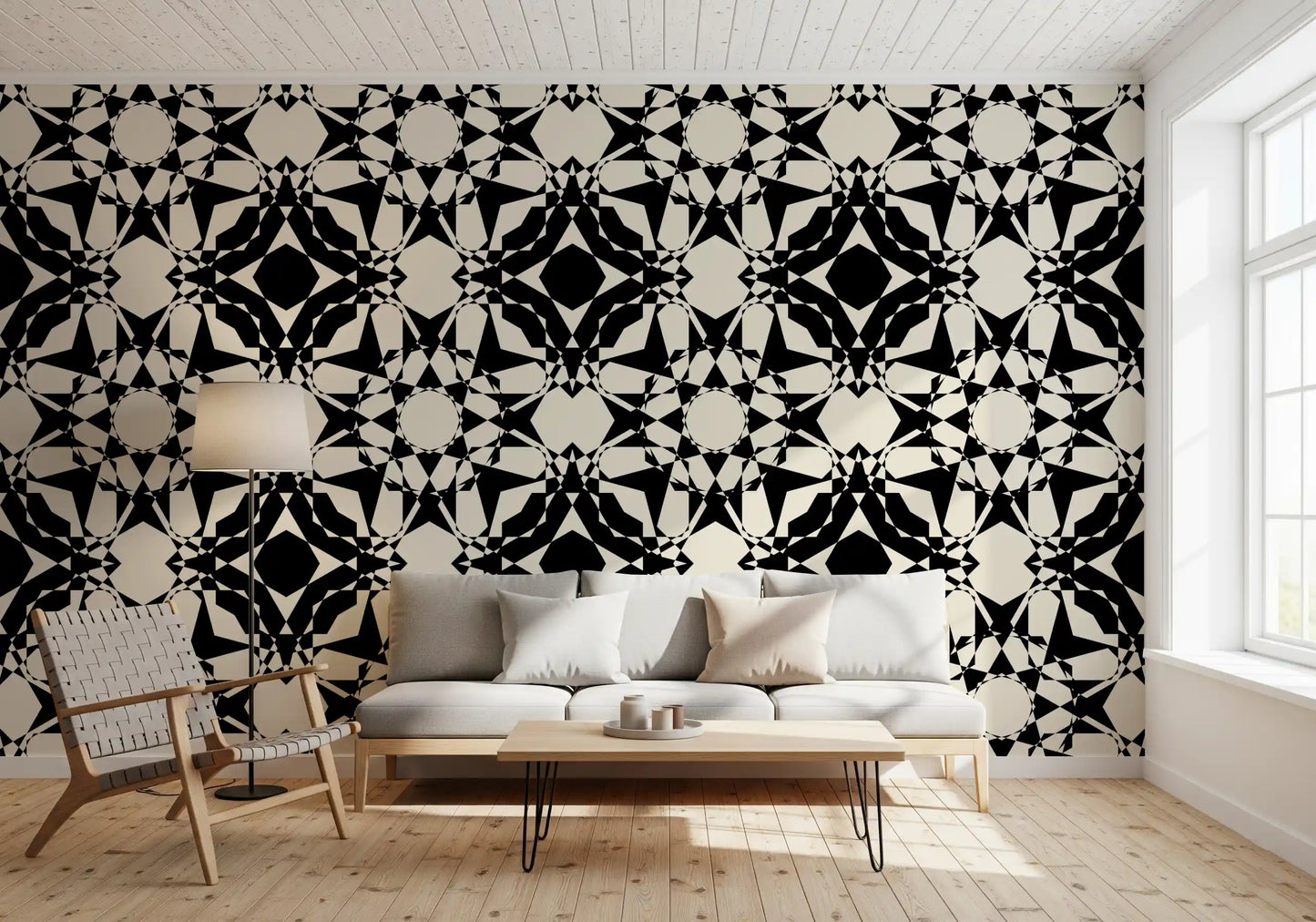 Interlocking Geometric Monochromatic Pattern Wallpaper⁠