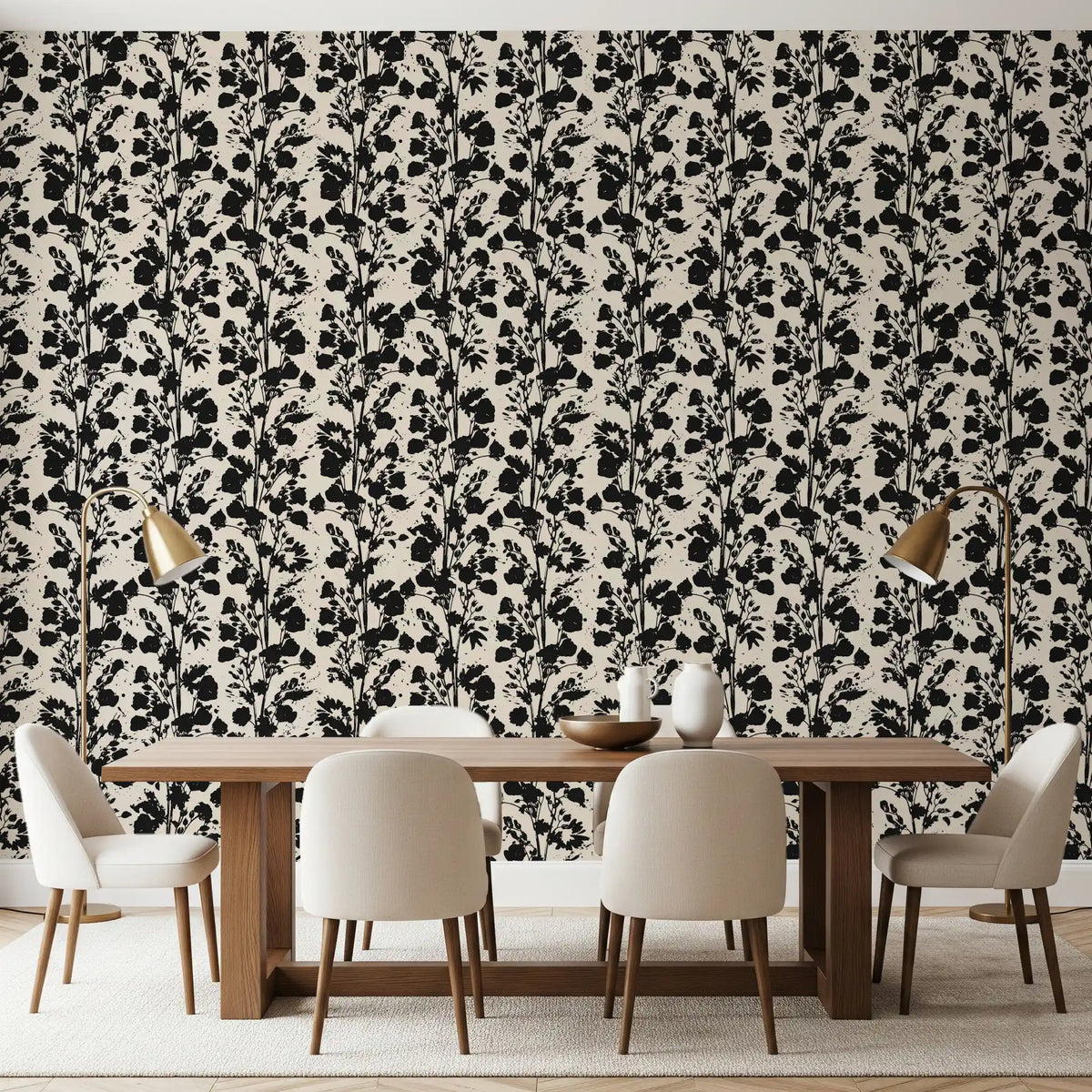 Dining room set against the Ink Blossom Silhouette wallpaper GD11768
