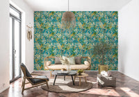 Turquoise Meadow Botanical Illustration Wallpaper⁠