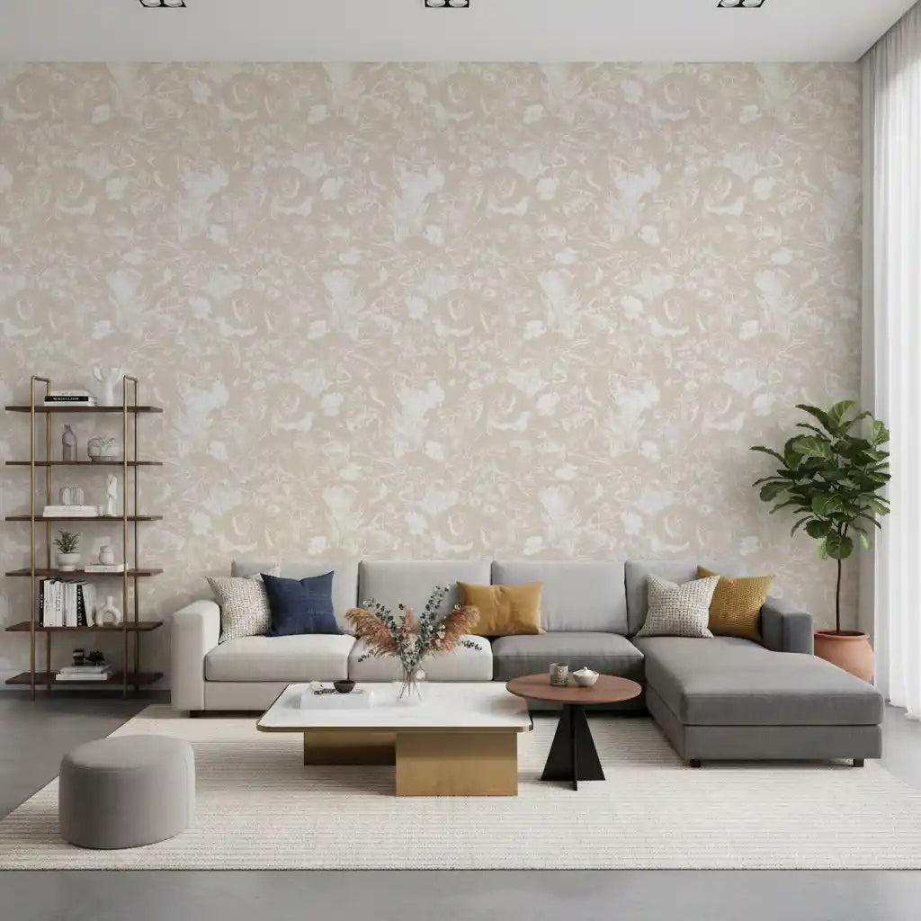Cream Botanical Line Art Wallpaper⁠