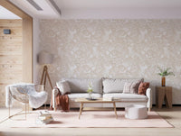Cream Botanical Line Art Wallpaper⁠