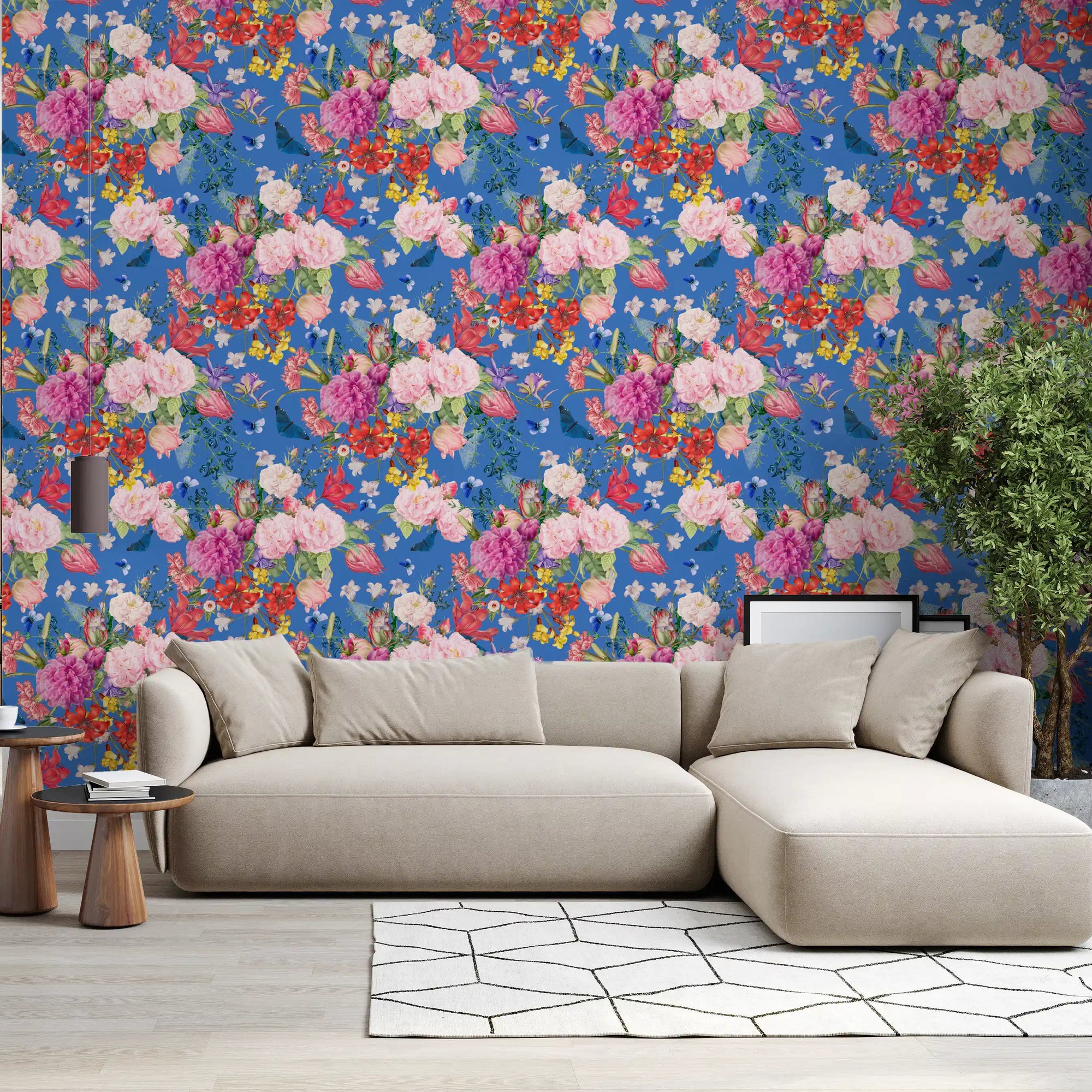 Living room dressed in Vintage Botanical Floral Symphony Wallpaper GD11774
