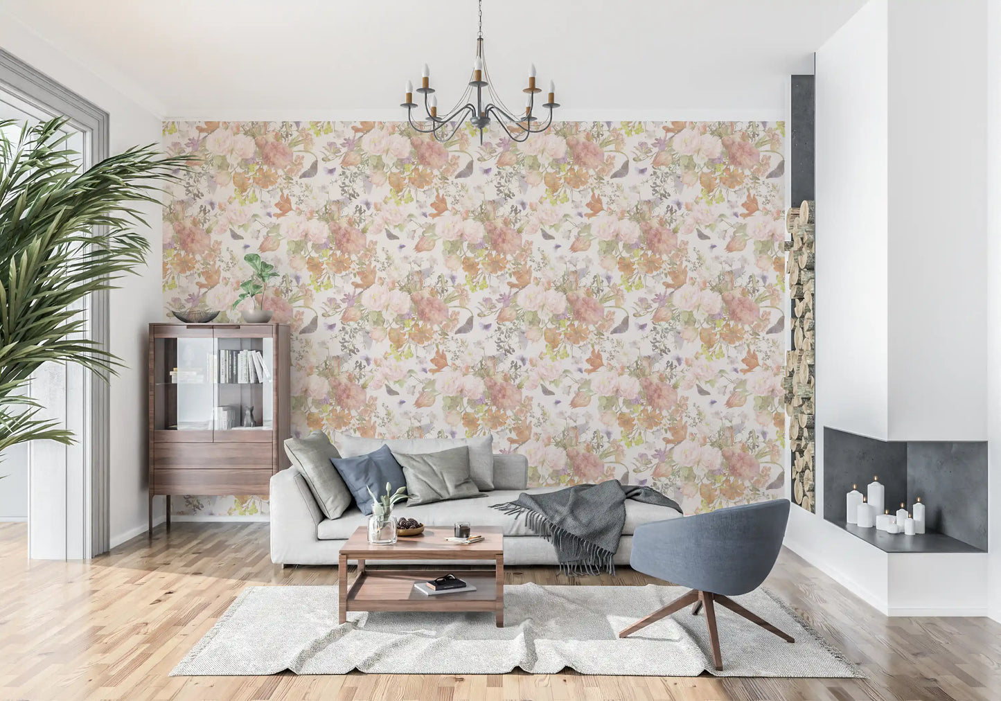 Muted Meadow Botanical Illustration Wallpaper⁠