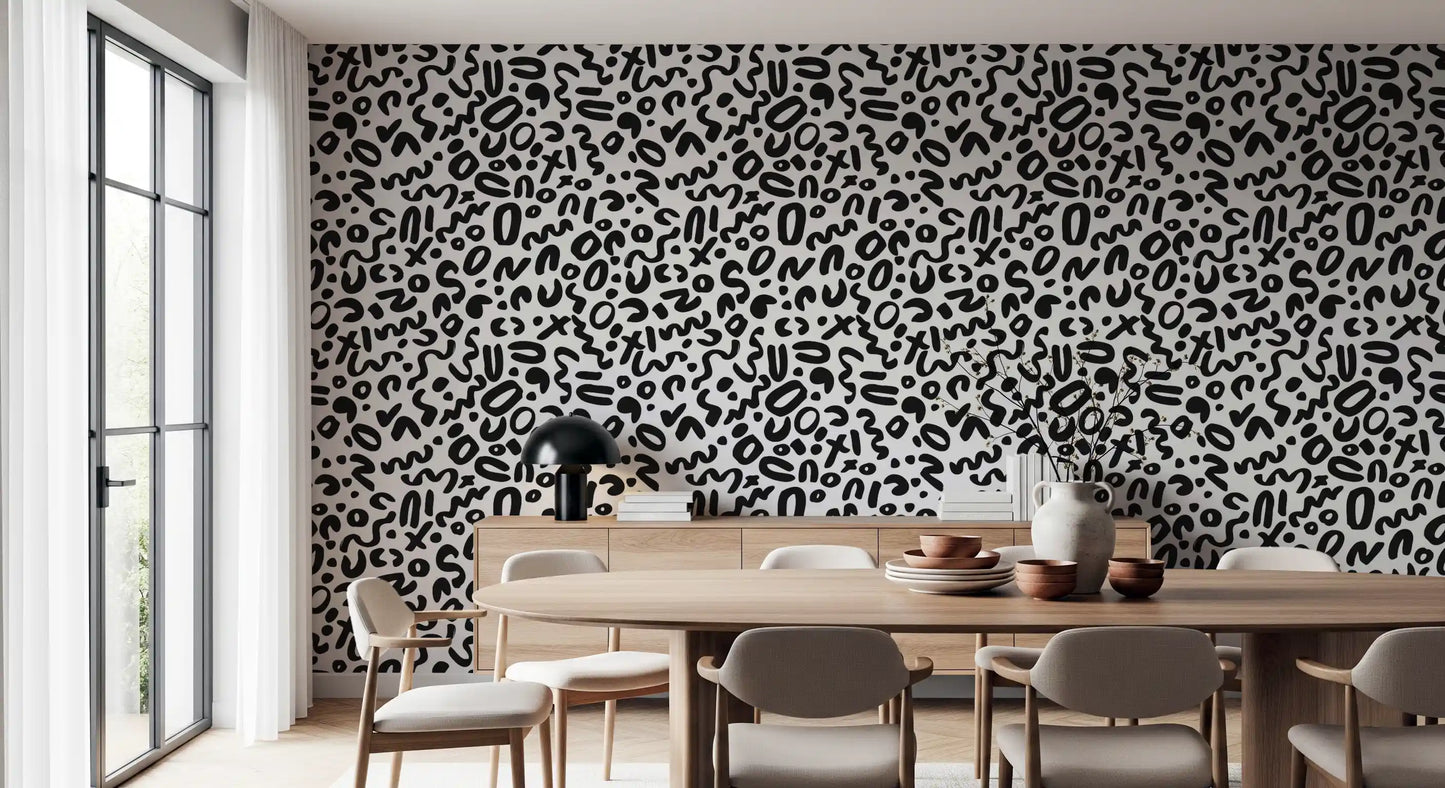 Monochrome Doodle Abstract Shapes Wallpaper⁠