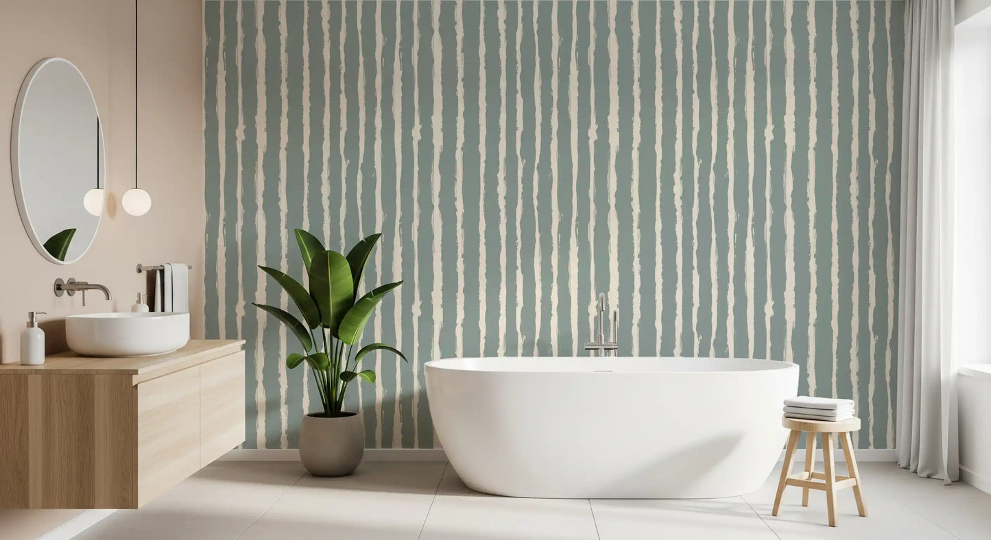Organic Sage Green Line Pattern Wallpaper⁠
