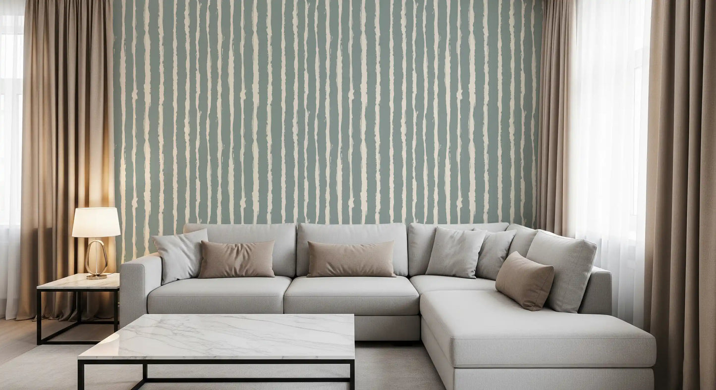 Organic Sage Green Line Pattern Wallpaper⁠