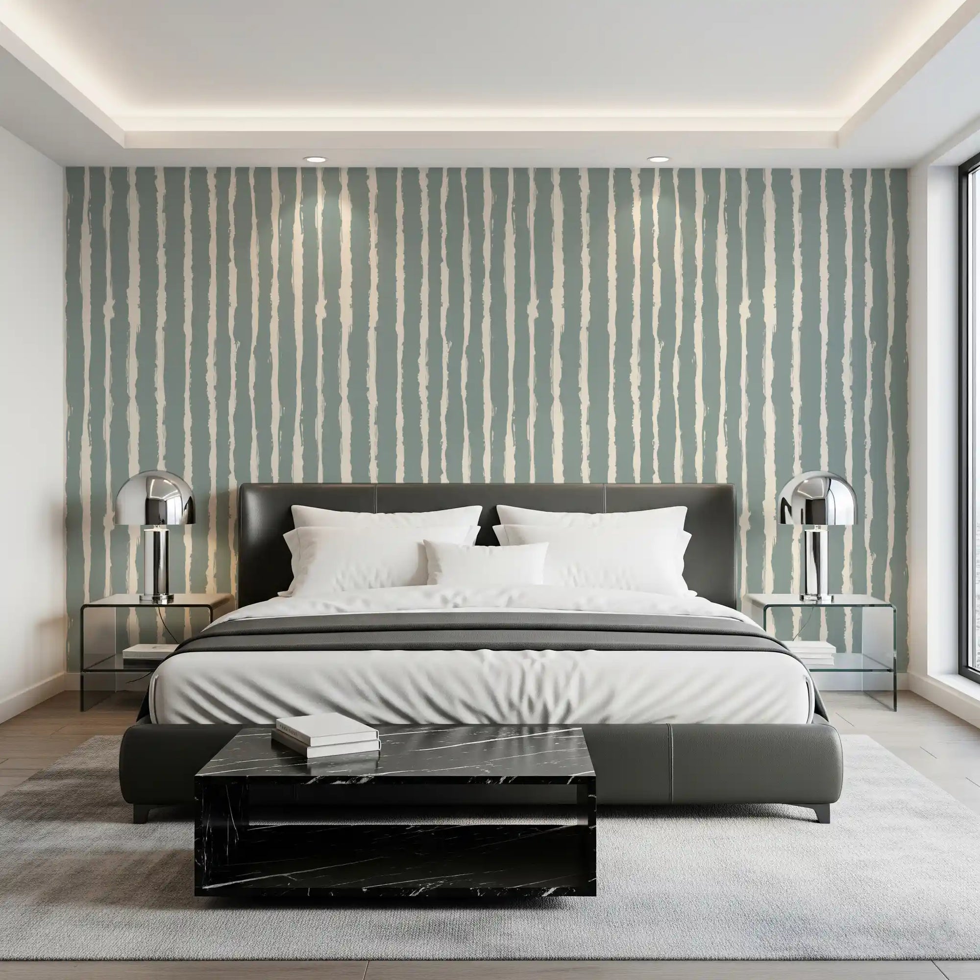 Organic Sage Green Line Pattern Wallpaper⁠