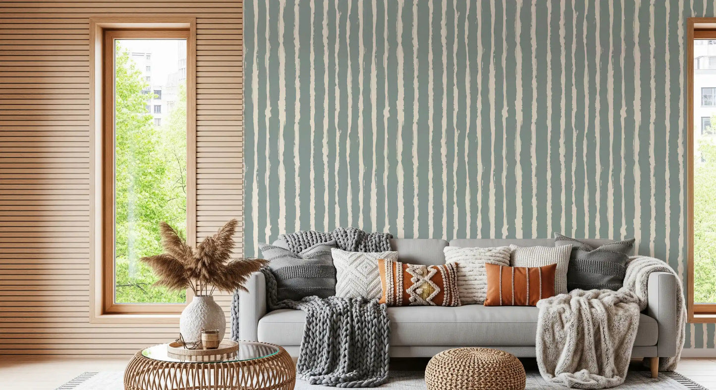 Organic Sage Green Line Pattern Wallpaper⁠