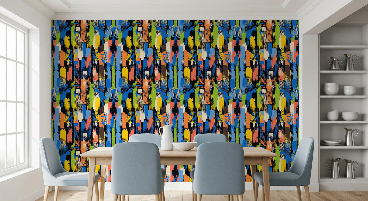 Eclectic Multicoloured Brushwork Art Wallpaper⁠