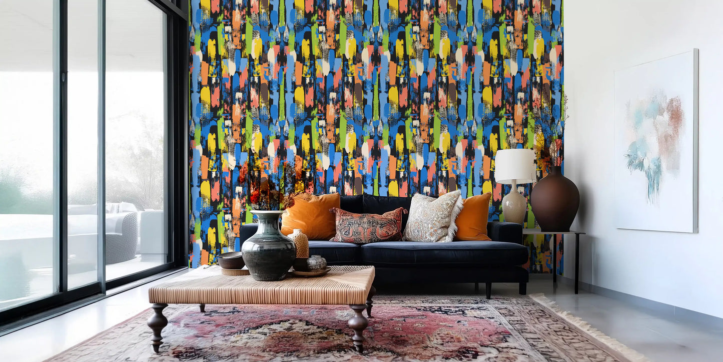 Eclectic Multicoloured Brushwork Art Wallpaper⁠