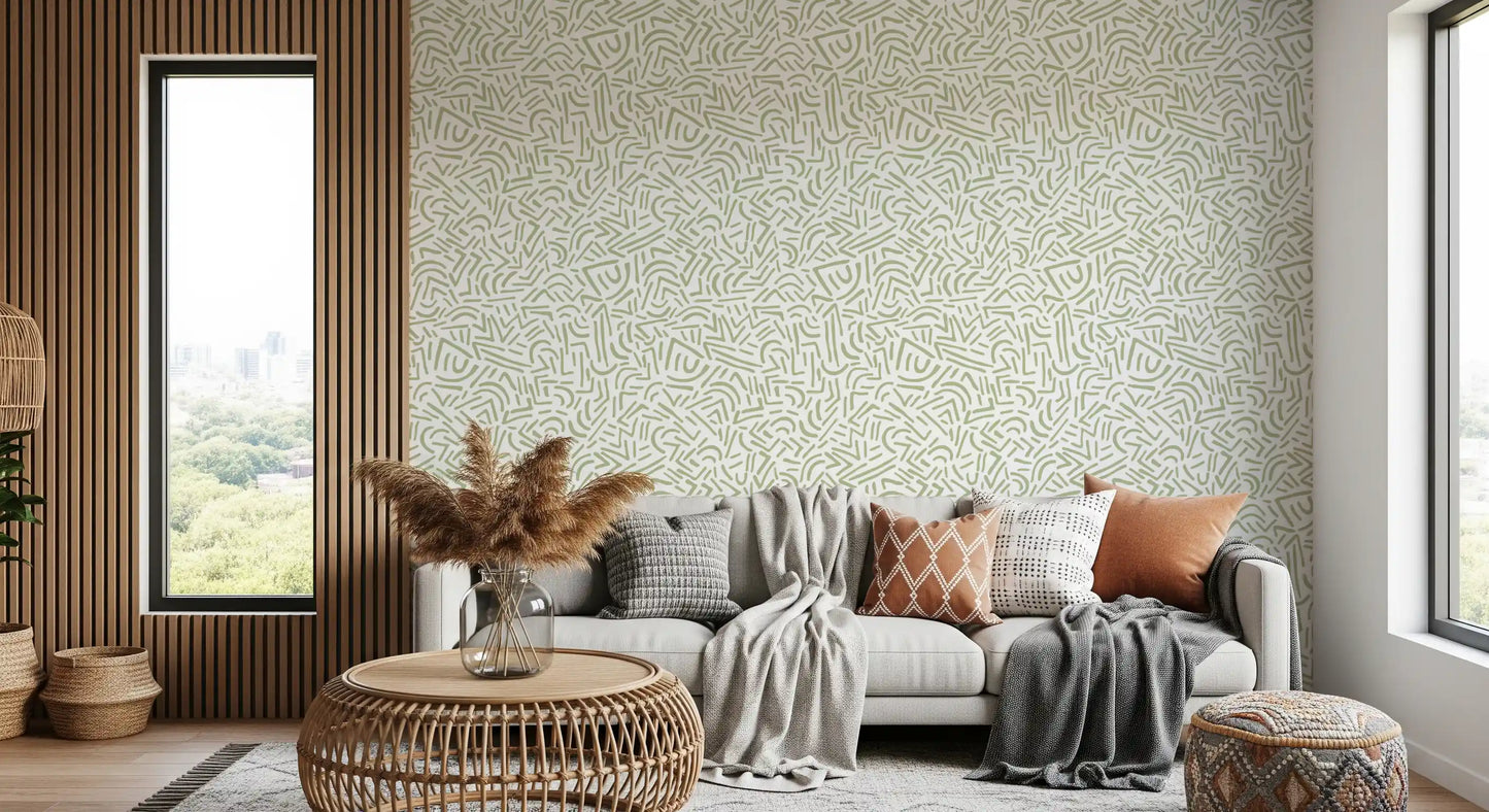 Sage Organic Rhythmic Sketch Wallpaper⁠