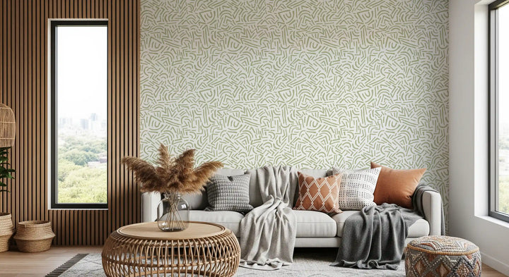 Sage Organic Rhythmic Sketch Wallpaper⁠