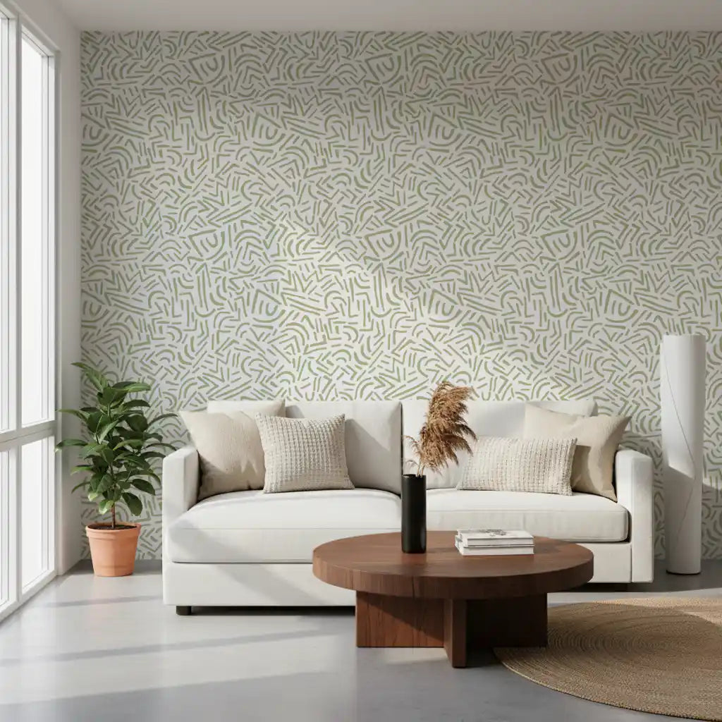 Sage Organic Rhythmic Sketch Wallpaper⁠