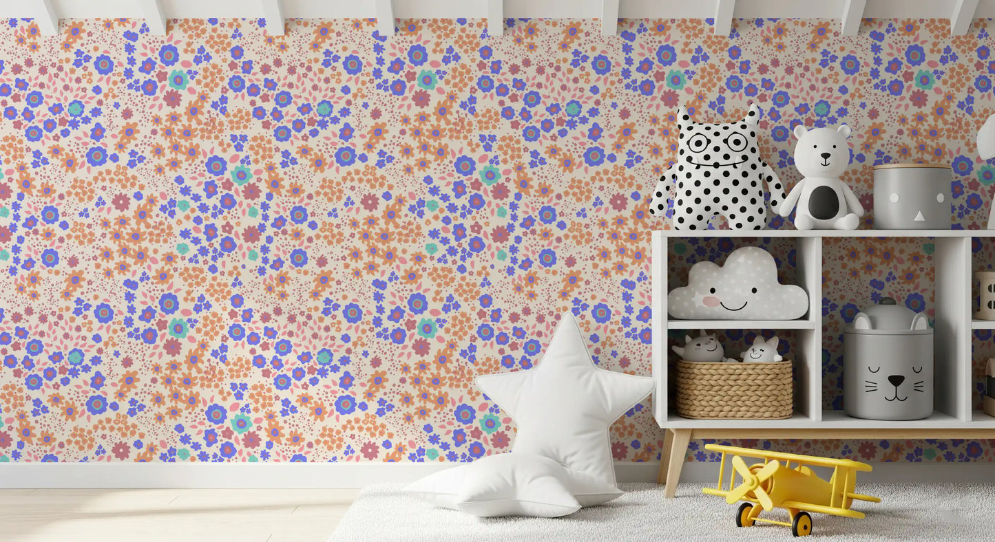 Cheerful Painted Meadow Bloom Wallpaper⁠