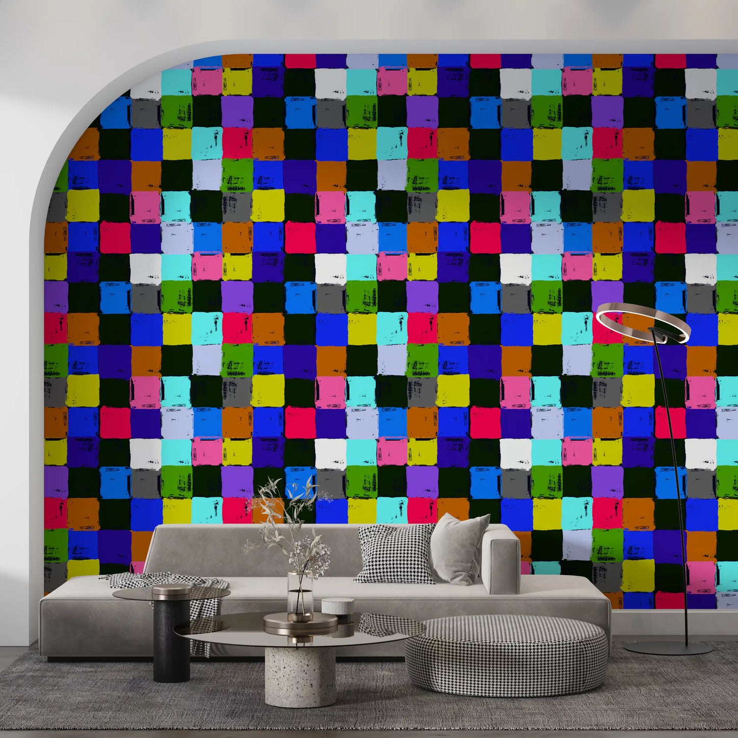 Vibrant Painted Patchwork Squares Wallpaper⁠