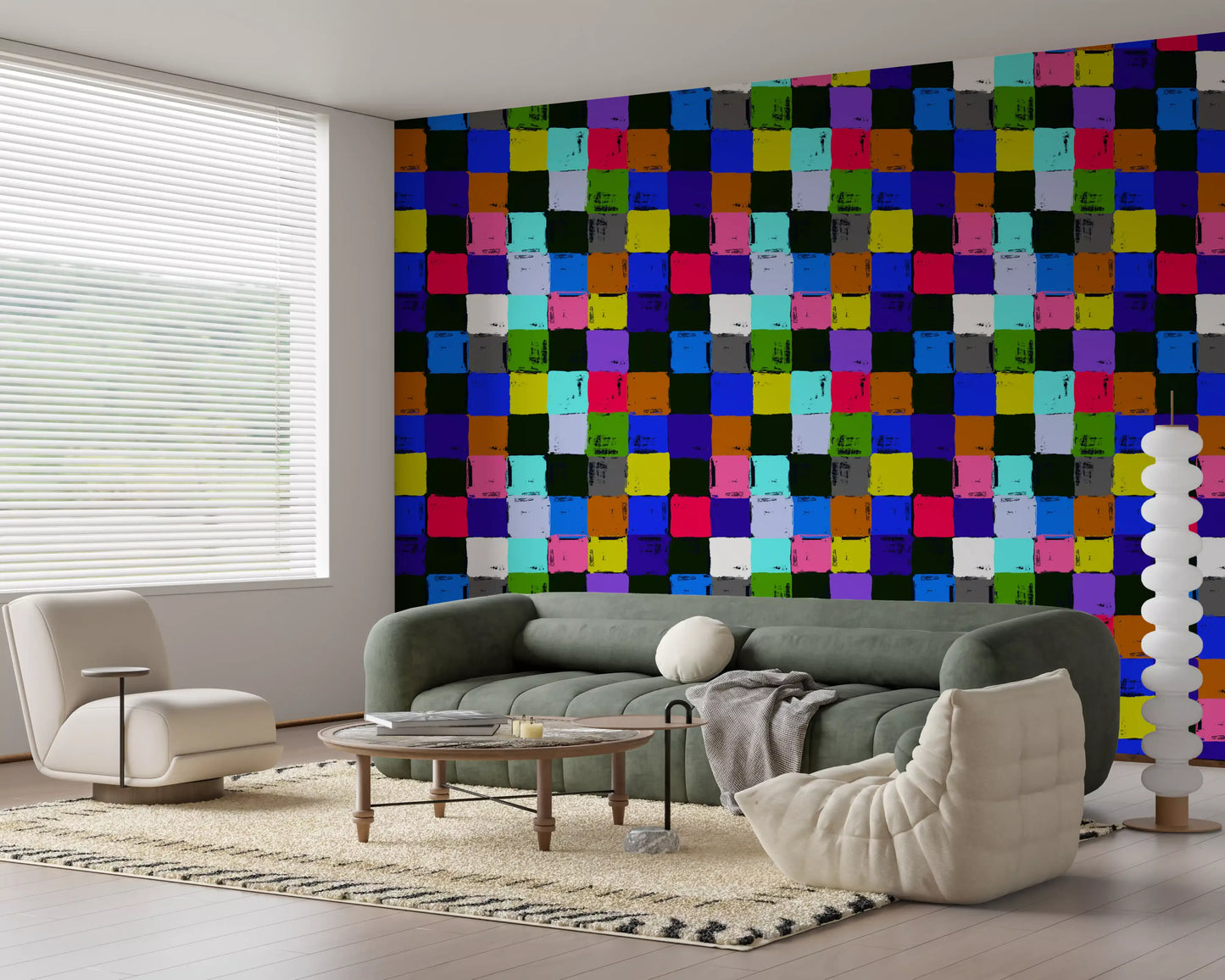 Vibrant Painted Patchwork Squares Wallpaper⁠