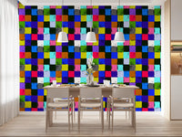 Vibrant Painted Patchwork Squares Wallpaper⁠
