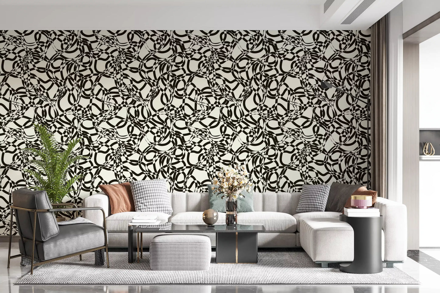 Interwoven Monochromatic Curves Wallpaper⁠