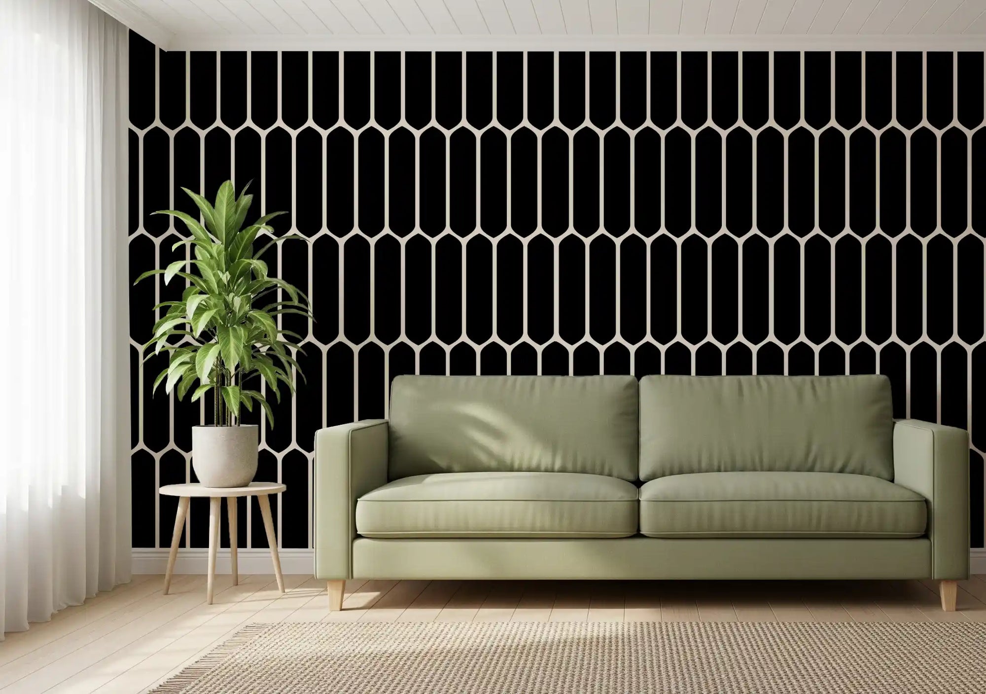 Monochrome Geometric Elongated Hexagon Pattern Wallpaper⁠
