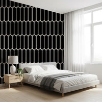 Monochrome Geometric Elongated Hexagon Pattern Wallpaper⁠