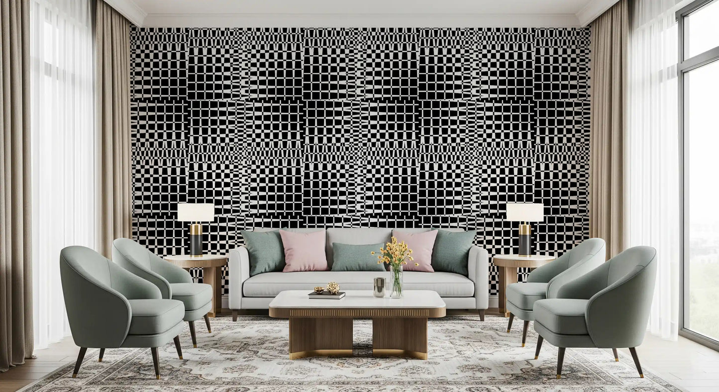 Monochromatic Wavy Grid Wallpaper⁠