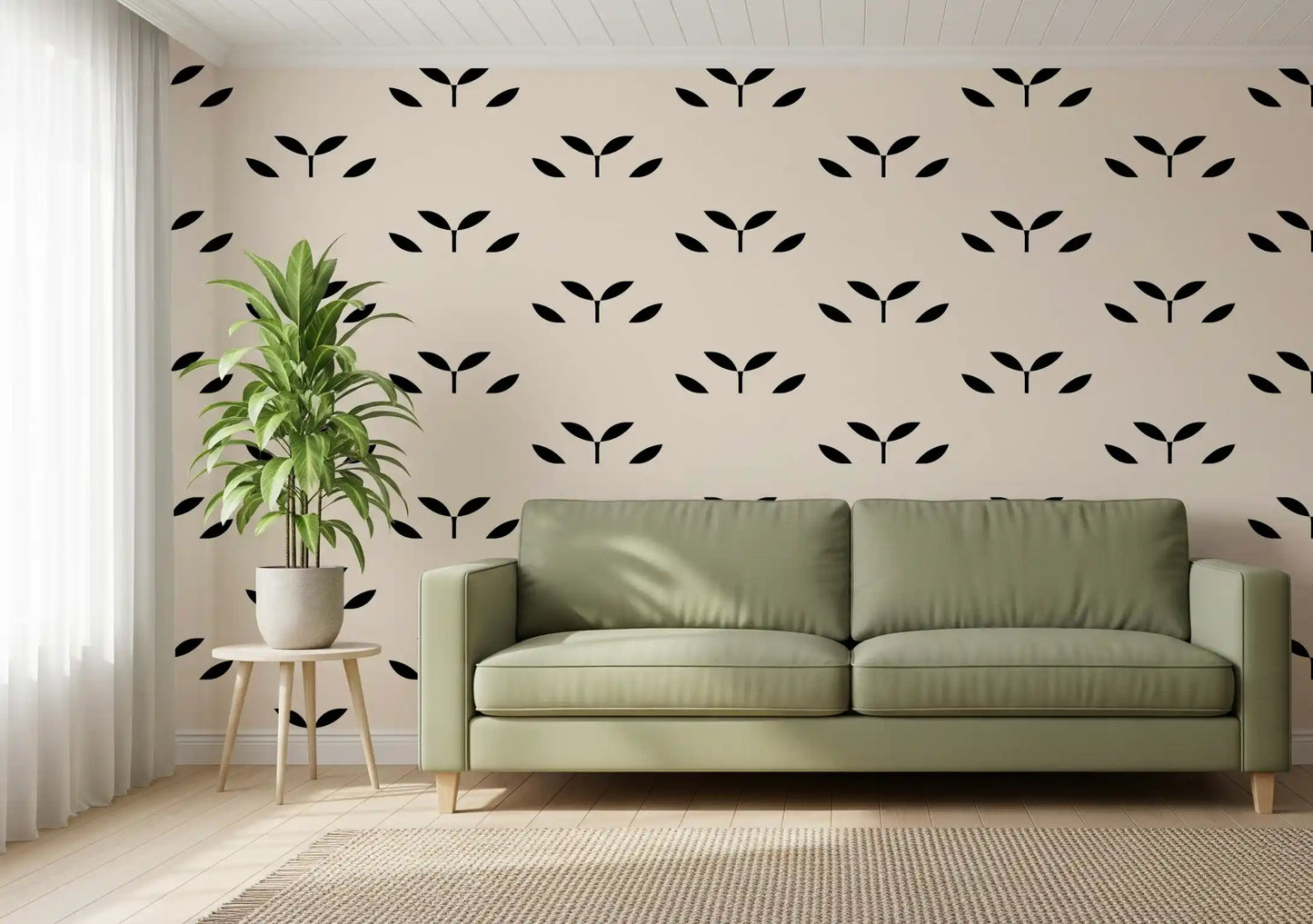 Minimalist Black Leaf Motif Wallpaper⁠