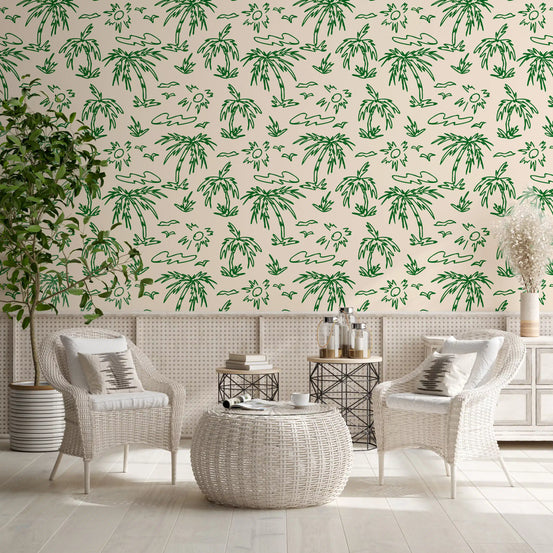 Coastal Breeze Tropical Lineart Wallpaper⁠