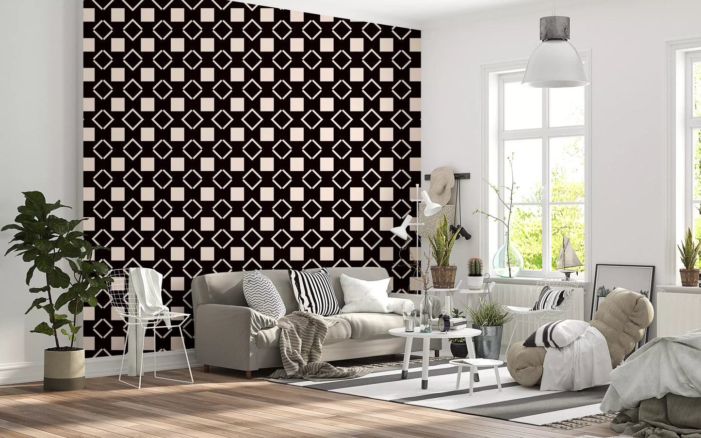 Minimalist Monochrome Geometric Grid Wallpaper⁠