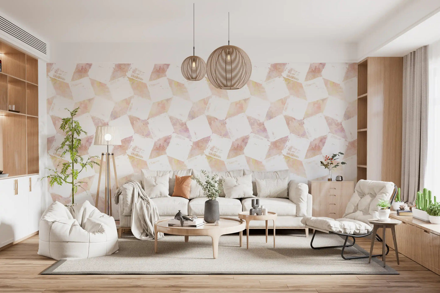 Layered Peach Geometric Blocks Wallpaper⁠