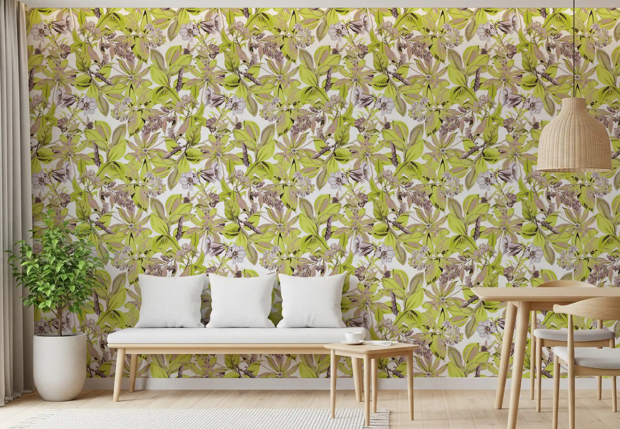 Lush Botanical Garden Foliage wallpaper warms a quiet Dining room GD11809