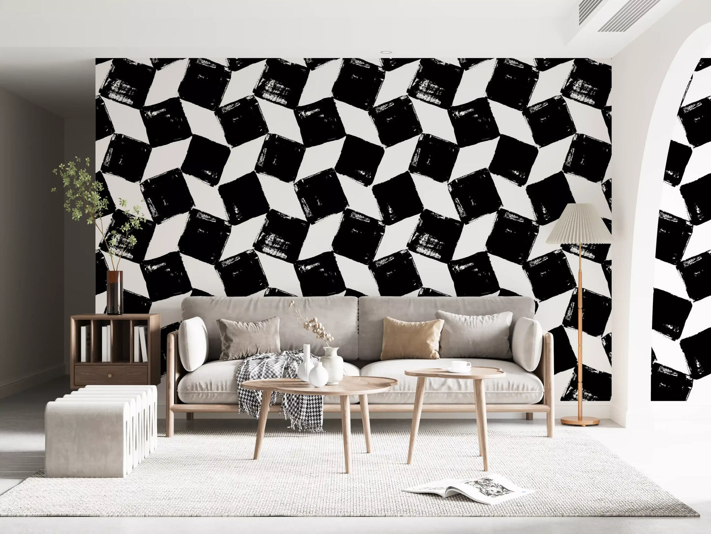Monochrome Square Brushwork Wallpaper⁠