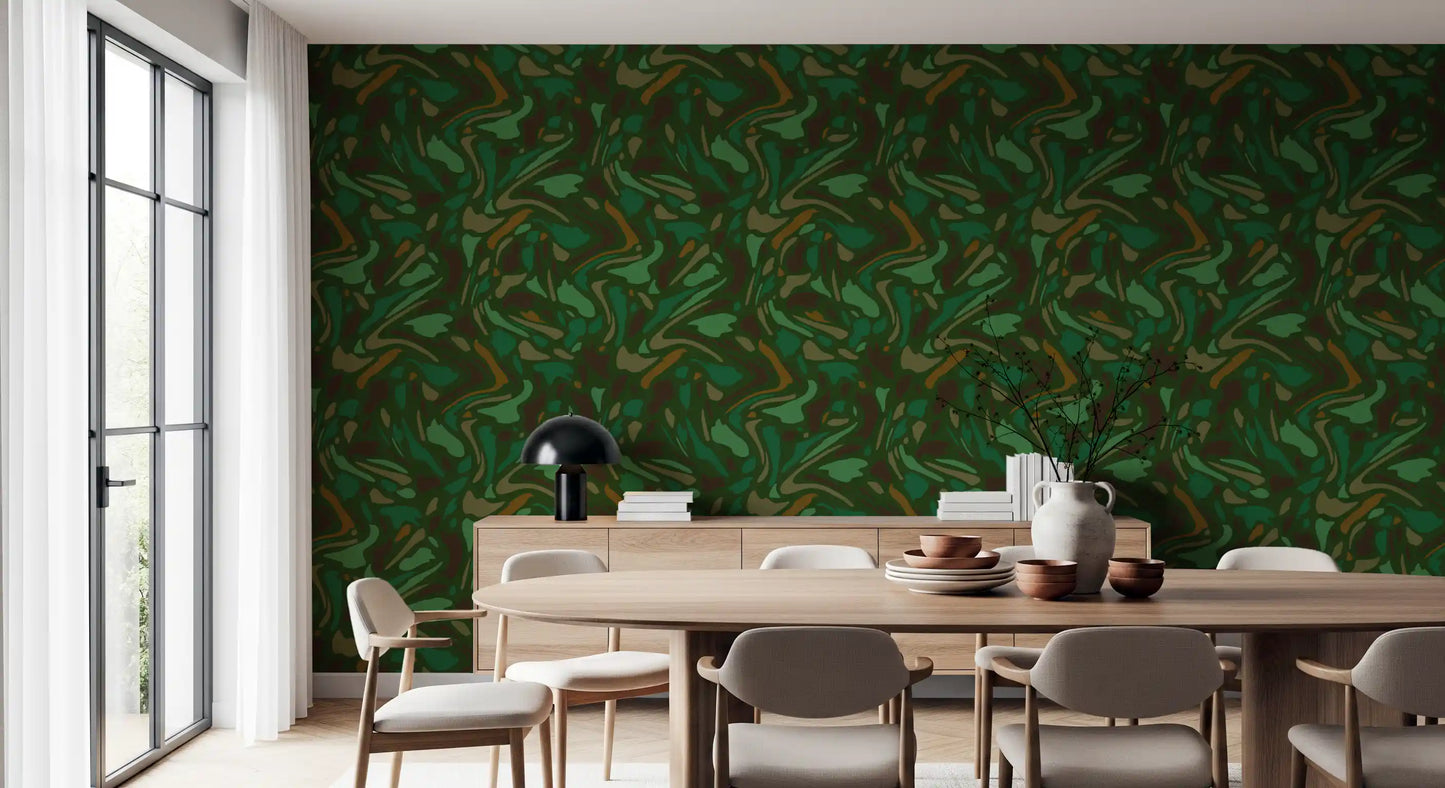 Fluid Camo Texture in Earth Tones Wallpaper⁠
