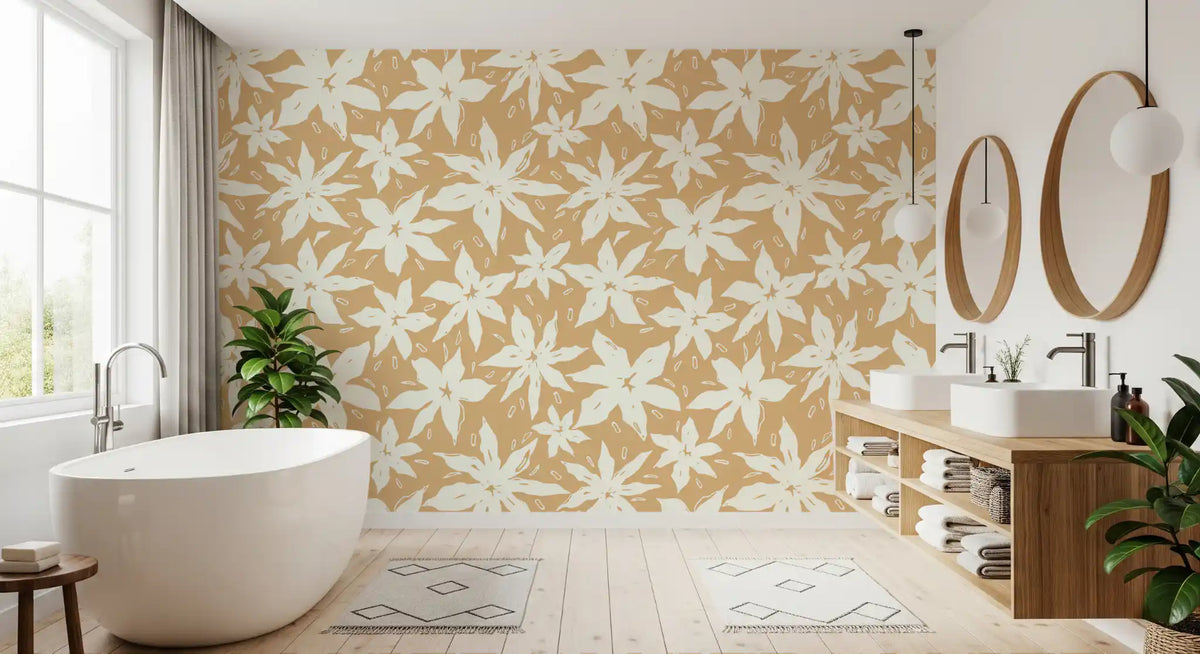 Cream blooms wrap a bright bathroom in relaxed floral wallpaper GD11821